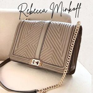 Rebecca Minkoff Chevron Quilted Gray Leather Jumbo Love Crossbody Bag Purse